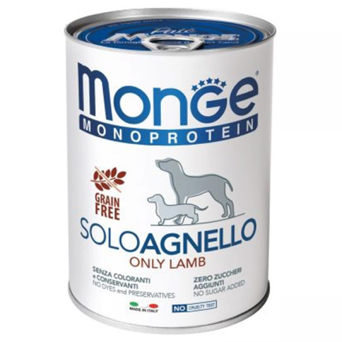 Monge Dog SOLO 100% ягня, монопротеїнове харчування для дорослого собаки, Паштет з ягнятком 400 г