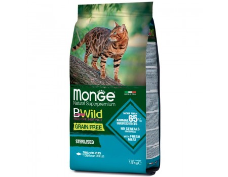 Monge Cat BWild Sterilised Tuna with Peas Grain Free, беззерновий корм для стерилізованих кішок з тунцем, 1.5 кг