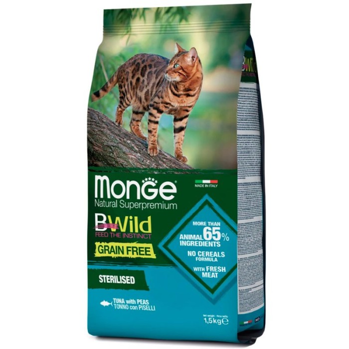 Monge Cat BWild Sterilised Tuna with Peas Grain Free, беззерновий корм для стерилізованих кішок з тунцем, 1.5 кг