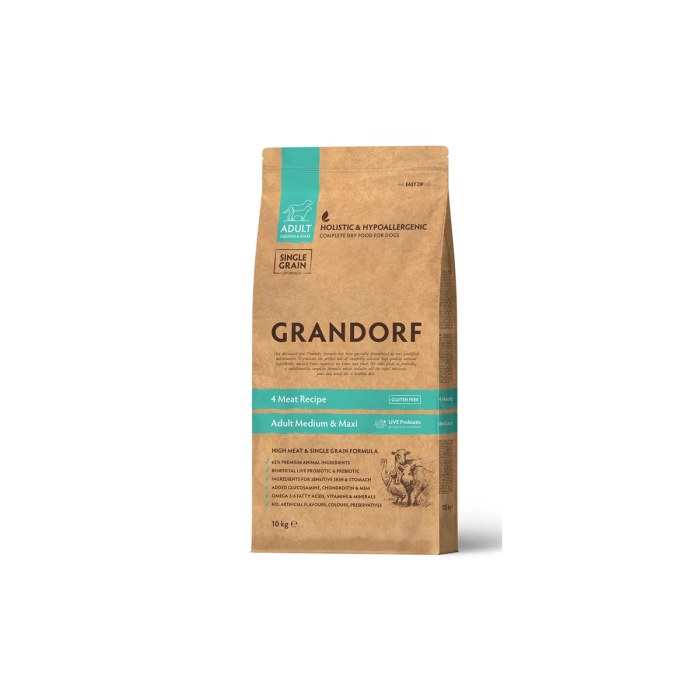 Grandorf Holistic 4 Meat and Brown Rice Adult Medium Maxi - Грандорф Сухий корм 4 види м'яса для собак середніх та великих порід, 10 кг