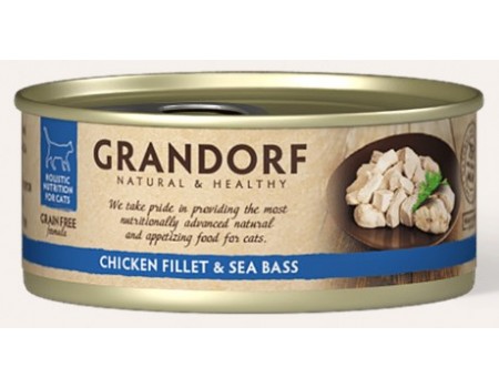 Консервы  Grandorf для котов с куриной грудкой и сибасом- Chicken Breast & Seabass, 70 г