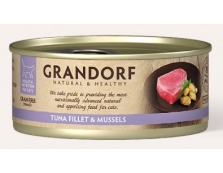 Консервы  Grandorf для котов с филе тунца и мидиями - Tuna Fillet & Mussels, 70 г