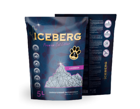 ICEBERG - Наполнитель силикагелевый для кошачьего туалета, с ароматом лаванды, 5 л.