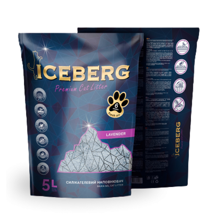 ICEBERG - Наповнювач силікагелевий для котячого туалету, з ароматом лаванди, 5 л