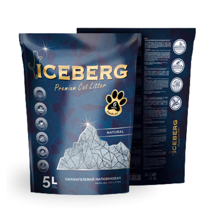 ICEBERG - Наполнитель силикагелевый для кошачьего туалета, НЕАРОМАТИЗИРОВАННЫЙ, 5 л