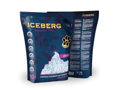 ICEBERG - Наполнитель силикагелевый для кошачьего туалета, с ароматом лаванды, 10 л.