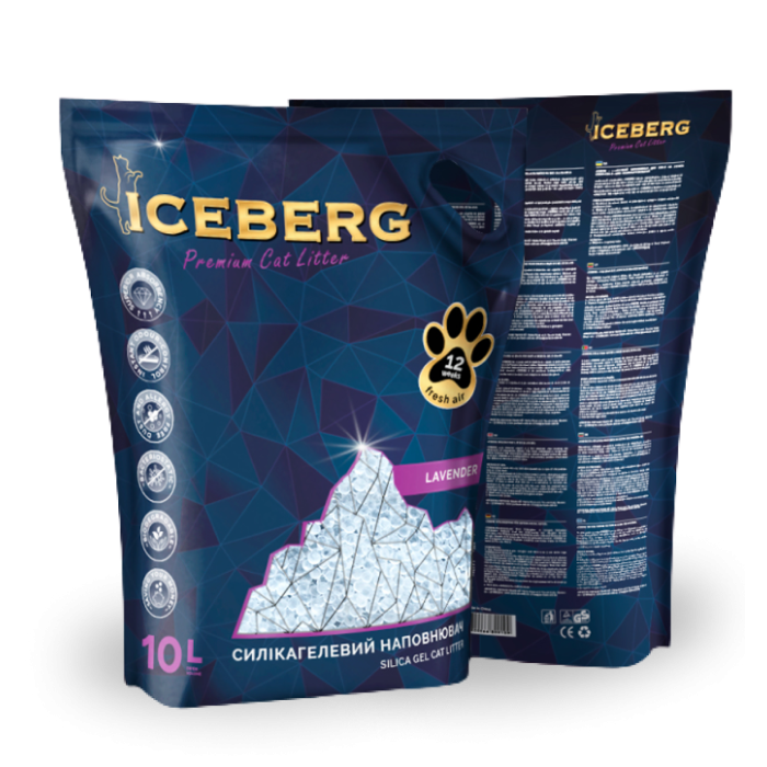 ICEBERG - Наполнитель силикагелевый для кошачьего туалета, с ароматом лаванды, 10 л.