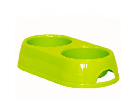 Moderna МОДЕРНА ЭКО двойная миска для собак и кошек, пластик, 2х230 мл, d-9 см , ярко-зеленый.