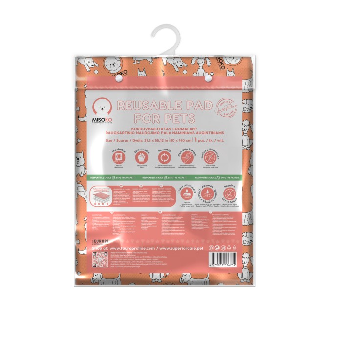 MISOKO&CO багаторазова пелюшка для собак цуценята, кораловий 80x140 см.1шт.