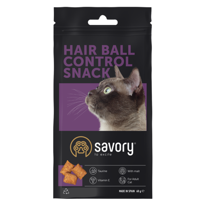 Ласощі для заохочення котів Savory Snack Hair-ball Control, подушечки для контролю утворення шерстяних грудочок, 60 г