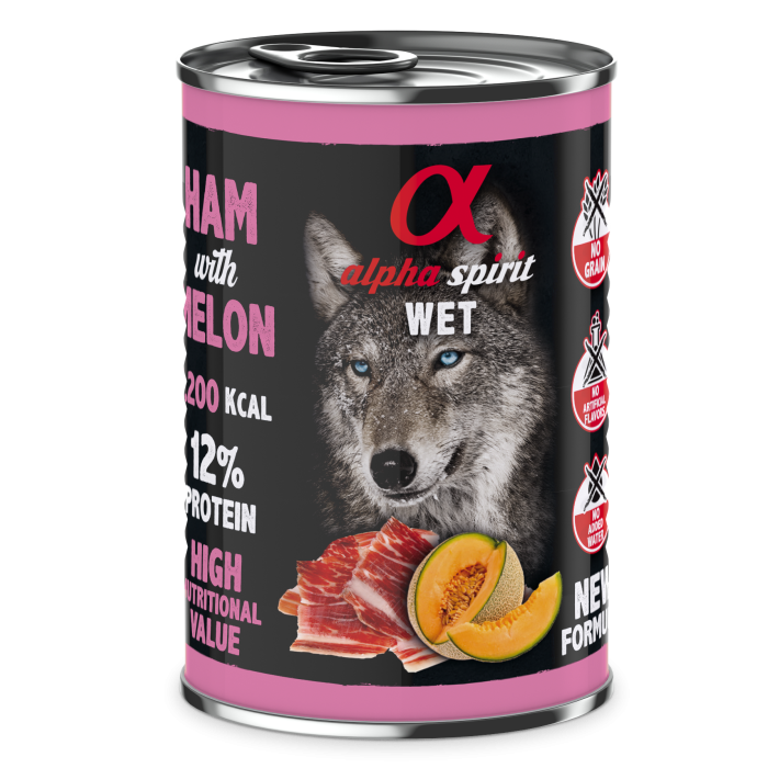 Полнорационный влажный корм Alpha Spirit Ham With Melon, для взрослых собак, свинина и дыня, 400 г