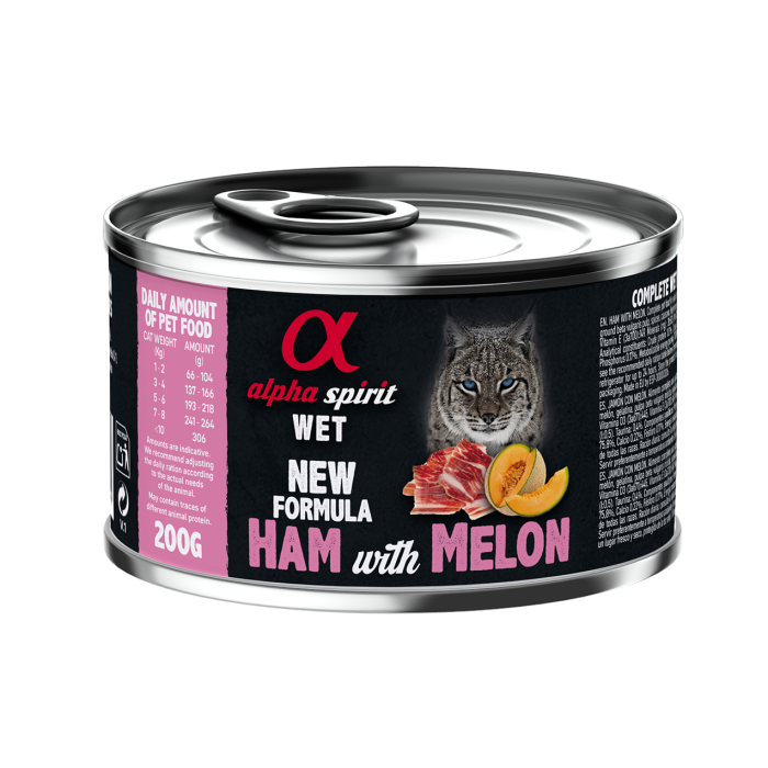 Полнорационный влажный корм Alpha Spirit Ham With Melon, для взрослых кошек, свинина и дыня, 200 г