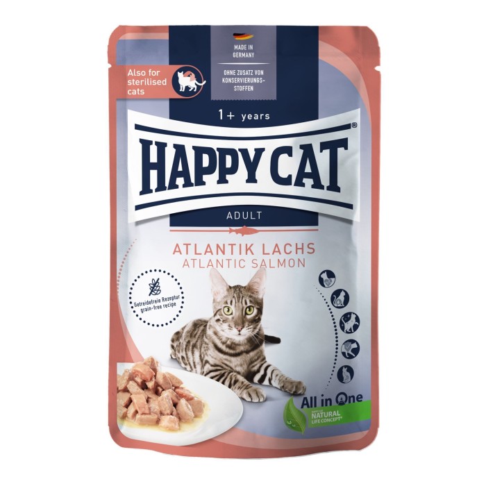 Вологий корм Happy Cat MIS Culinary Atlantik-Lachs - з атлантичним лососем для котів (шматочки у соусі) 85 г