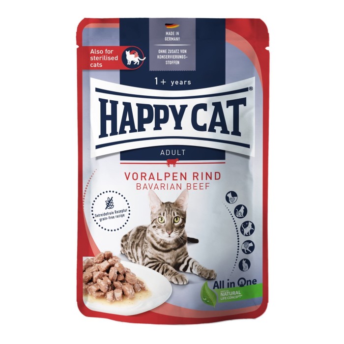 Влажный корм Happy Cat MIS Culinary Voralpen-Rind - с говядиной для кошек (кусочки в соусе)  85 г