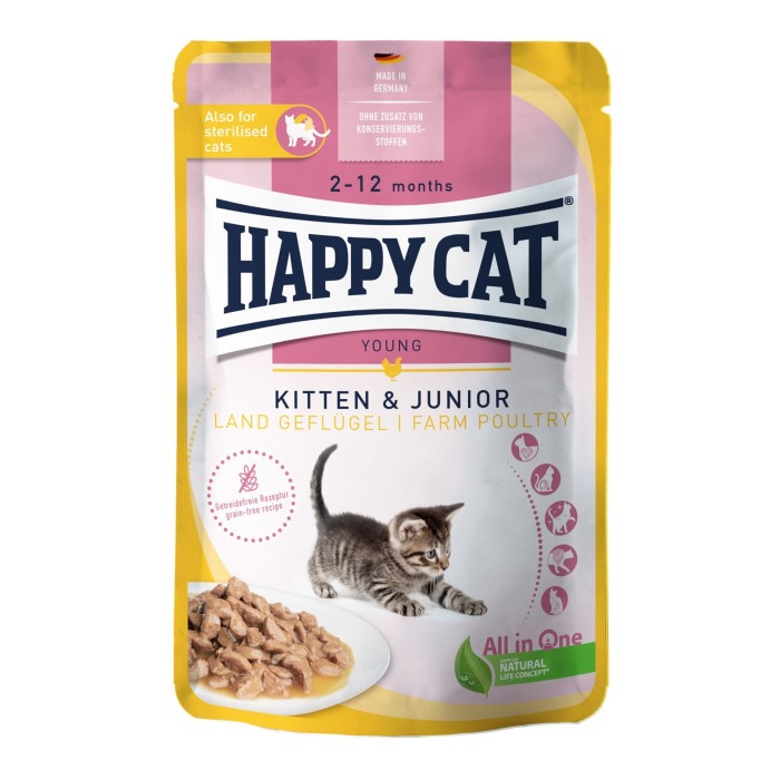Вологий корм Happy Cat MIS Kitten & Junior Land-Ente - з качкою для кошенят (шматочки в соусі) 85 г