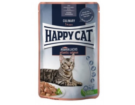Влажный корм Happy Cat MIS Culinary Atlantik-Lachs - с атлантическим лососем для кошек (кусочки в соусе)  85 г