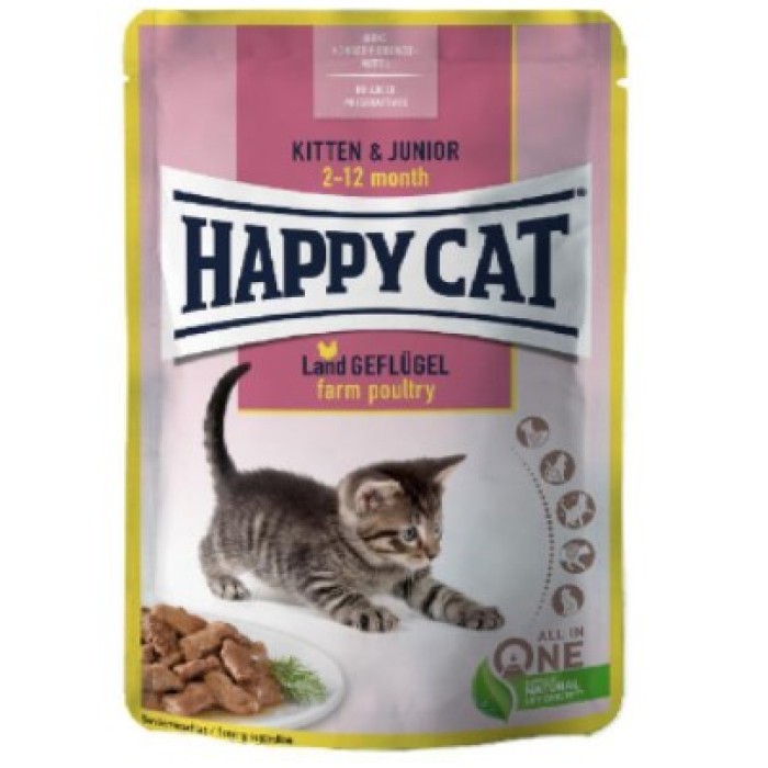 Вологий корм Happy Cat MIS Kitten & Junior Land-Geflugel - з птахом для кошенят (шматочки в соусі) 85 г