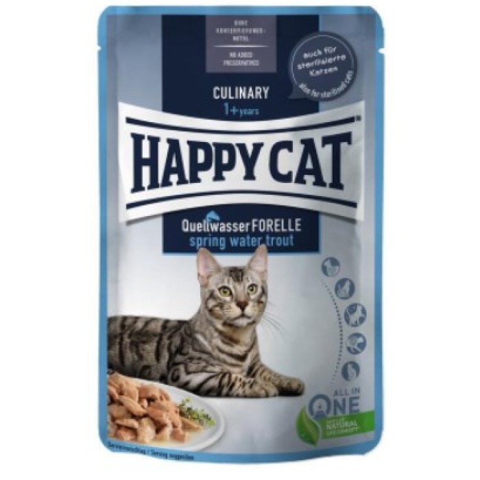 Вологий корм Happy Cat MIS Culinary Quellwasser-Forelle - з фореллю для котів (шматочки в соусі) 85 г