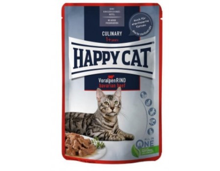 Вологий корм Happy Cat MIS Culinary Voralpen-Rind - з яловичиною для кішок (шматочки в соусі) 85 г