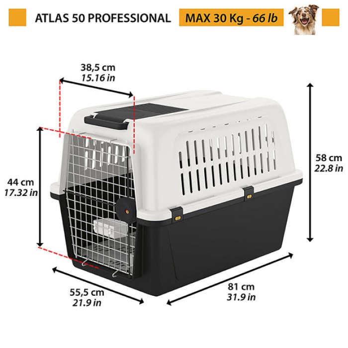 Ferplast Atlas 50 Professional - Переноска для собак середніх та великих порід з аксесуарами 81 x 55.5 x h 58 cm