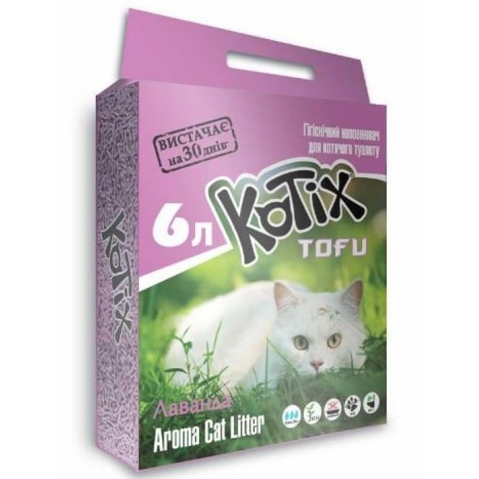 Kotix Tofu Lavander - соевый наполнитель Котикс Тофу Лаванда для кошачьего туалета  6л