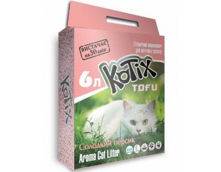 Kotix Tofu Honey Peach - соевый наполнитель Котикс Тофу Сладкий персик для кошачьего туалета 6л