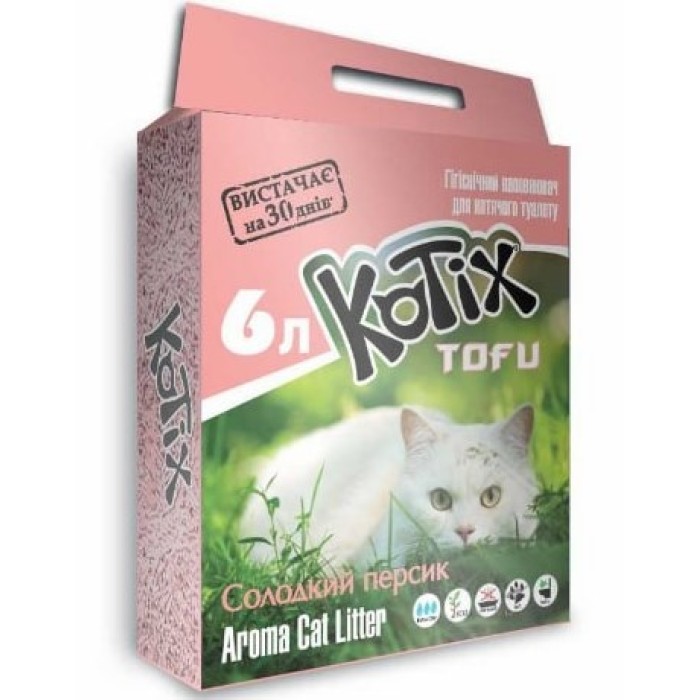Kotix Tofu Honey Peach - соєвий наповнювач Котикс Тофу Солодкий персик для котячого туалету 6л