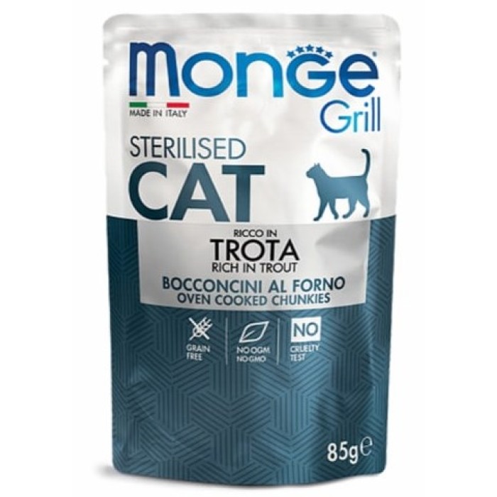 Monge Cat Grill Sterilized форель Повнораційний корм для котів, шматочки в соусі 85 г