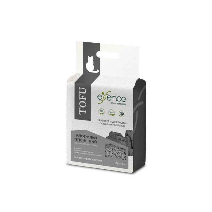 Наповнювач для котячого туалету Essence з тофу, з вугіллям, 6 л