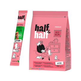 АКЦИЯ HalfHalf - Корм ​​сухой для котят с говядиной, 300 г + Лакомство..