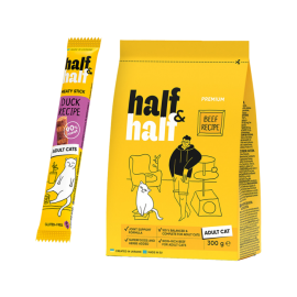 АКЦИЯ HalfHalf - Корм ​​сухой для взрослых кошек с говядиной, 300 г + ..