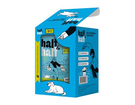 Набір вологих кормів Half&Half "5+1" для цуценят, шматочки з індичкою в соусі, паучі, 6 шт*100 г