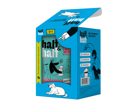 Набір вологих кормів Half&Half "5+1" для дорослих собак, шматочки з яловичиною в соусі, паучі, 6 шт*