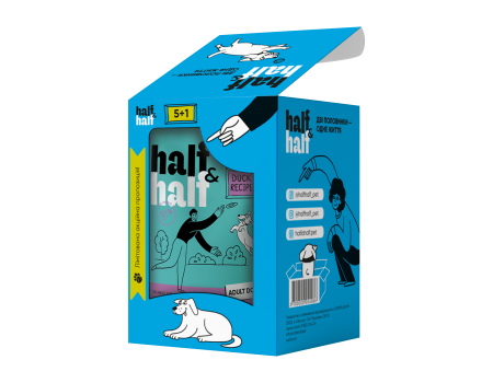 Набір вологих кормів Half&Half "5+1" для дорослих собак, шматочки з качкою в соусі, паучі, 6 шт*100 