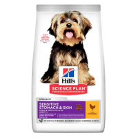 Hills SP Adult Sensitive Stomach & Skin Small & Mini Care Сухой корм с курицей для взрослых собак мелких пород с чувствительным пищеварением,  1,5 кг