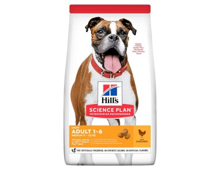 Hills Canine Adult Light Medium - сухой корм для взрослых собак склонных к лишнему весу/с курицей - 14 кг