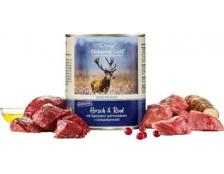 Вологий корм HUBERTUS GOLD Hirsch & Rind, оленина та яловичина з топінамбуром та червоними ягодами, 800 г