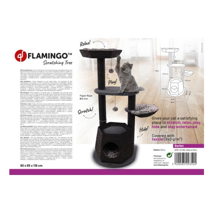 Кігтеточка-ігровий комплекс для котів Flamingo Scratching Tree Berliot ФЛАМІНГО БЕРЛІОТ, чорний, 90х65х118 см