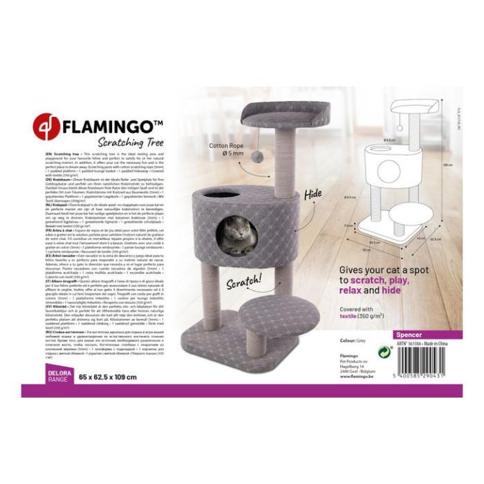 Кігтеточка-ігровий комплекс для котів Flamingo Scratching Tree Spencer ФЛАМІНГО СПЕНСЕР, сірий, 65х62.5х109 см