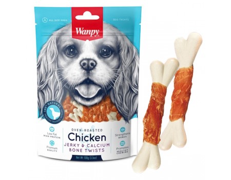 Wanpy Chicken Jerky & Calcium Bone Twists ВАНПІ КІСТКА З В’ЯЛЕНОЮ КУРКОЮ ТА КАЛЬЦІЄМ ласощі для собак, 0.1 кг