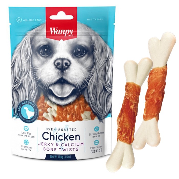 Wanpy Chicken Jerky & Calcium Bone Twists ВАНПИ КОСТЬ С ВЯЛЕНОЙ КУРИЦЕЙ И КАЛЬЦИЕМ лакомство для собак, 0.1 кг