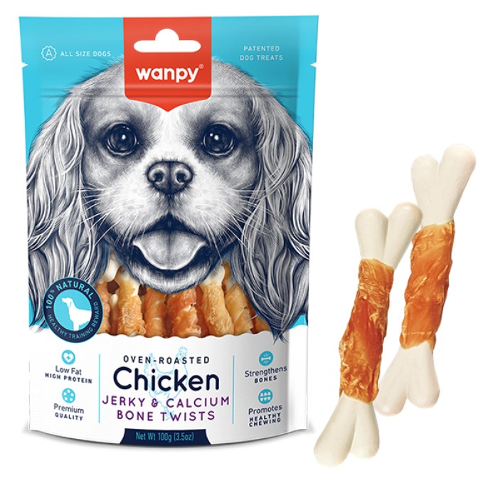 Wanpy Chicken Jerky & Calcium Bone Twists ВАНПИ КОСТЬ С ВЯЛЕНОЙ КУРИЦЕЙ И КАЛЬЦИЕМ лакомство для собак, 0.1 кг