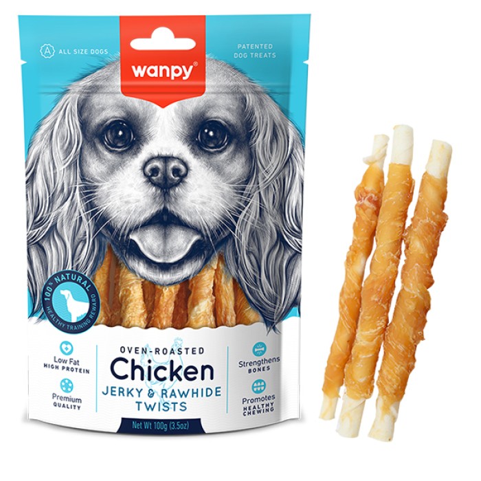 Wanpy Chicken Jerky & Rawhide Twists ВАНПИ ПАЛОЧКА С ВЯЛЕНОЙ КУРИЦЕЙ лакомство для собак, 0.1 кг