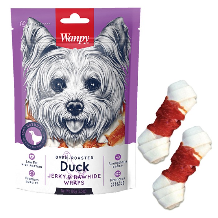 Wanpy Duck Jerky & Rawhide Wraps ВАНПИ КОСТЬ С УЗЛАМИ И ВЯЛЕНОЙ УТКОЙ лакомство для собак, 0.1 кг