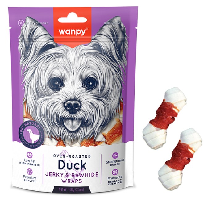 Wanpy Duck Jerky & Rawhide Wraps ВАНПИ КОСТЬ С УЗЛАМИ И ВЯЛЕНОЙ УТКОЙ лакомство для собак, 0.1 кг