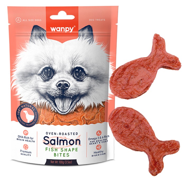 Wanpy Salmon Fish Shape Bites ВАНПИ КУСОЧКИ ЛОСОСЯ РЫБКИ лакомство для собак, 0.1 кг