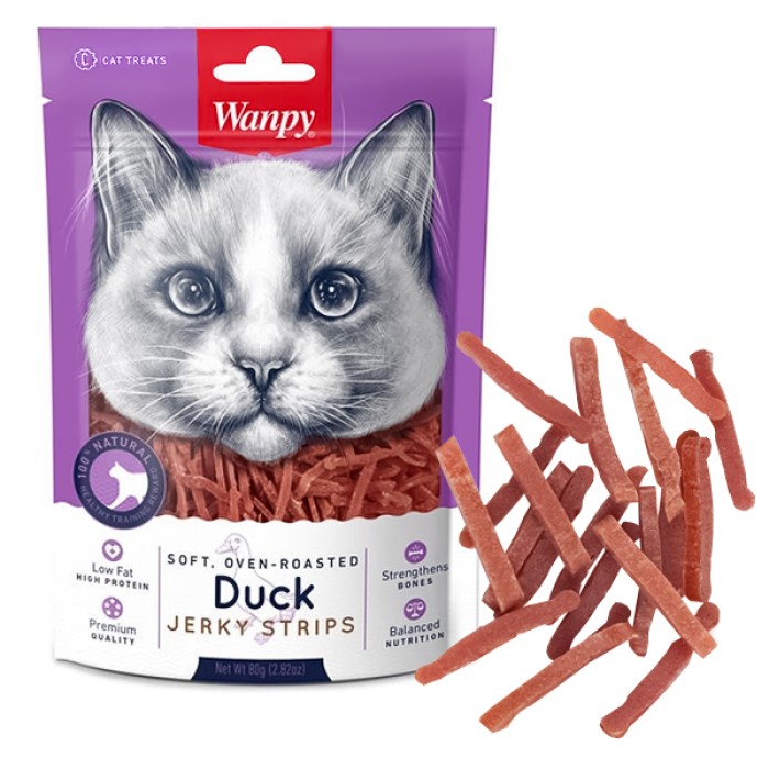 Wanpy Soft Duck Jerky Strips ВАНПИ ФИЛЕ УТКИ ВЯЛЕНОЕ ПОЛОСКИ лакомство для котов, 0.08 кг