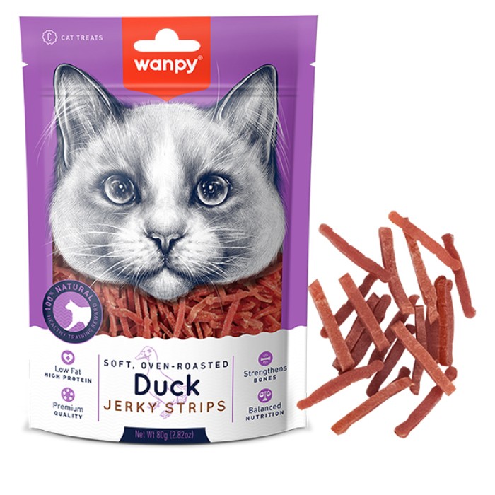 Wanpy Soft Duck Jerky Strips ВАНПИ ФИЛЕ УТКИ ВЯЛЕНОЕ ПОЛОСКИ лакомство для котов, 0.08 кг