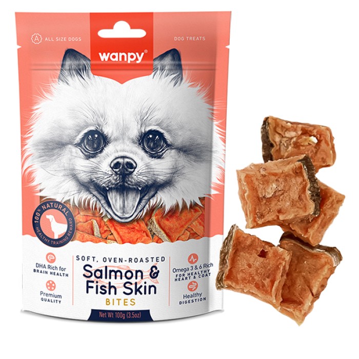 Wanpy Soft Salmon & Fish Skin Bites ВАНПІ М’ЯКІ ШМАТОЧКИ ЛОСОСЯ ласощі для собак, 0.1 кг