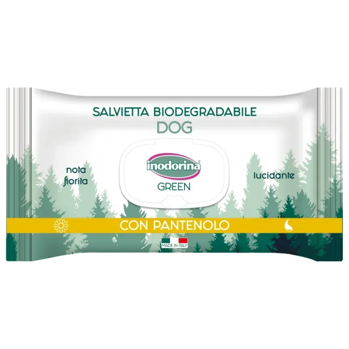 Inodorina Green Pantenolo - Вологі біорозкладні серветки з пантенолом для всіх типів шерсті собак, 30 шт